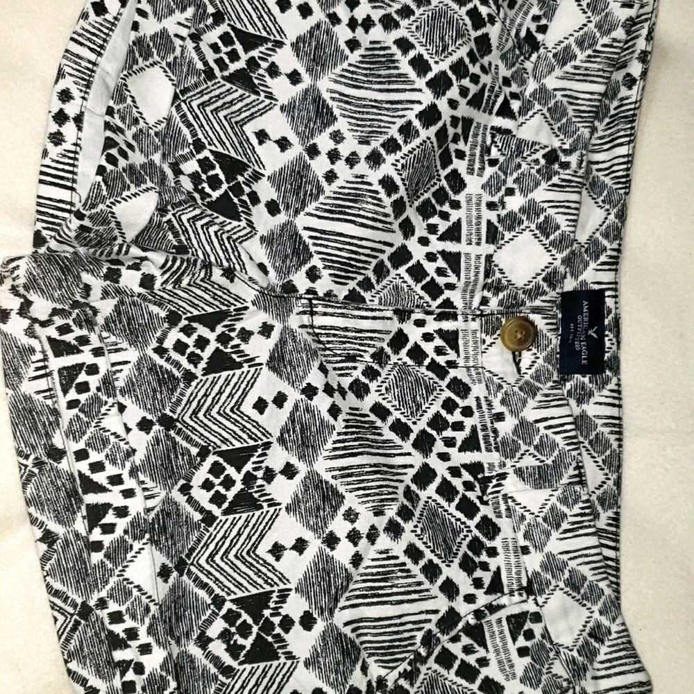 American Eagle Outfitters Black and White Patterned Jean Shorts